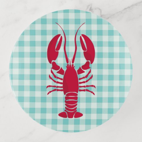 Lobster on Blue Gingham  Trinket Tray