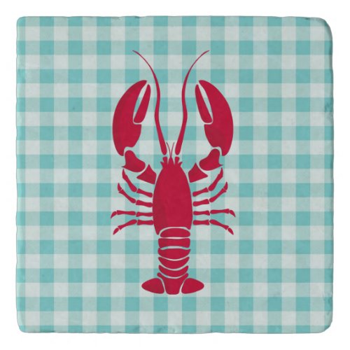 Lobster on Blue Gingham   Trivet