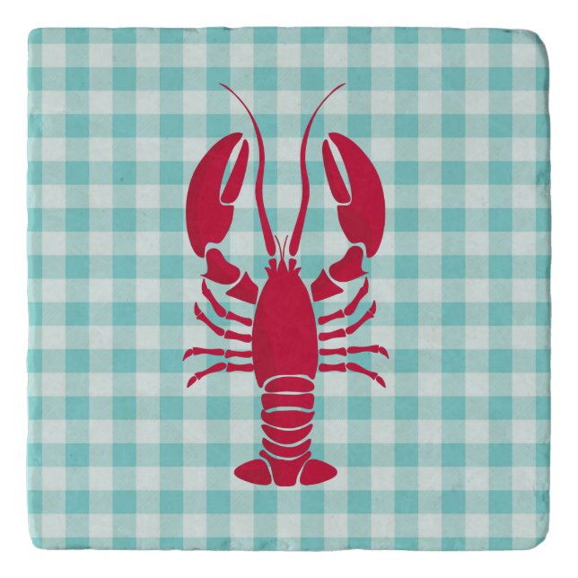 Lobster on Blue Gingham   Trivet (Front)