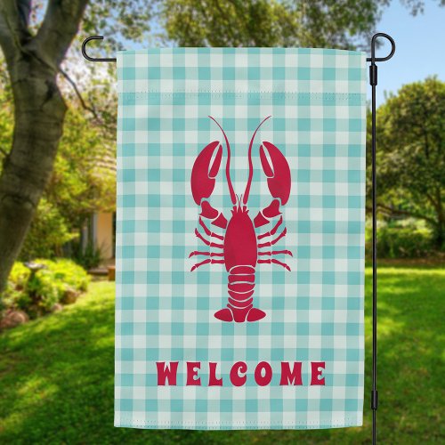 Lobster on Blue Gingham Welcome Garden Flag