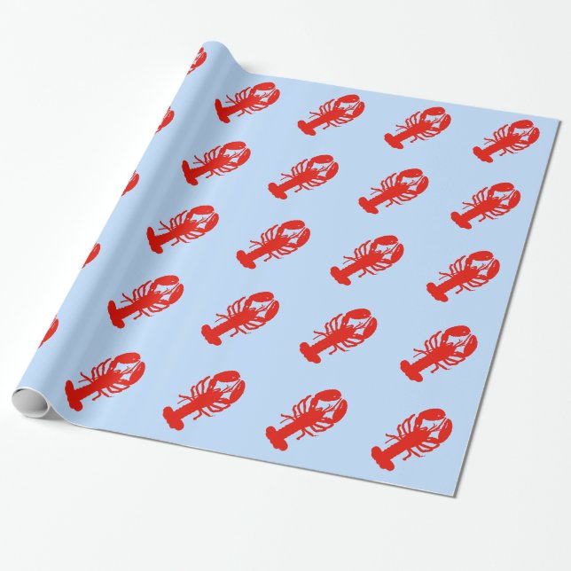 Lobster on Blue Wrapping Paper (Unrolled)