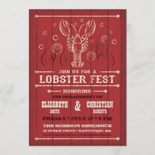 Lobster on Red Barn Wood Invitation