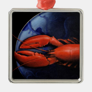 Lobster on Tiffany Plate Metal Ornament