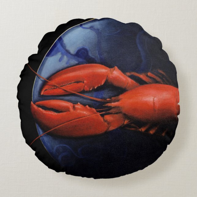 Lobster on Tiffany Plate Round Pillow (Front)