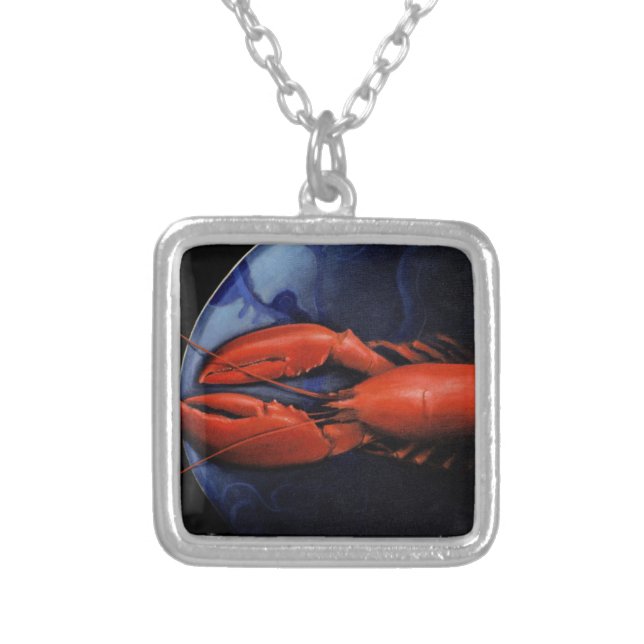 Lobster on Tiffany Plate Silver Plated Necklace (Front)