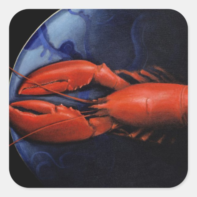 Lobster on Tiffany Plate Square Sticker (Front)