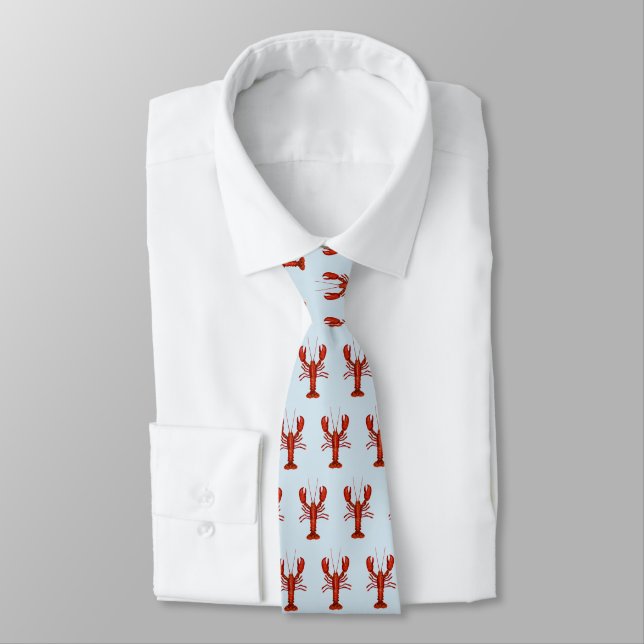 Lobster Painting Coastal Beach Pattern Neck Tie (Tied)