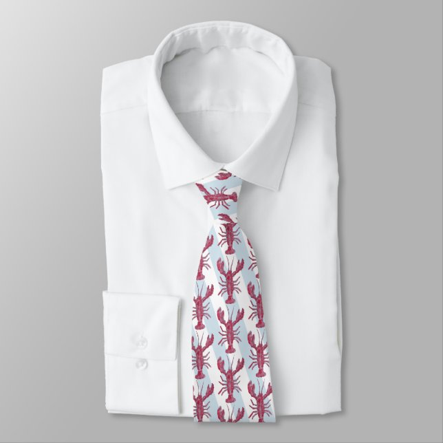 Lobster Painting Coastal Beach Pattern Neck Tie (Tied)