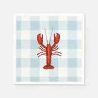 Lobster Painting Nautical Blue Gingham Coastal