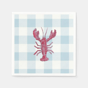Lobster Painting Nautical Blue Gingham Coastal Napkins