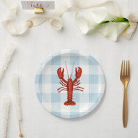 Lobster Painting Nautical Blue Gingham Coastal