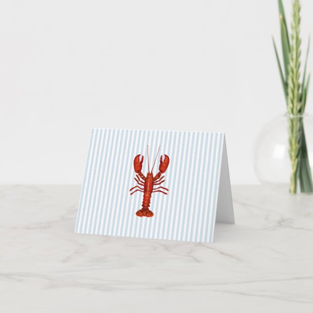 Lobster Painting Nautical Blue Stripe Coastal Card (Front)
