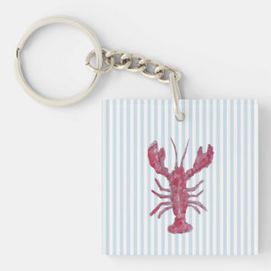 Lobster Painting Nautical Blue Stripe Coastal Keychain