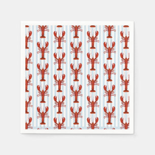 Lobster Painting Nautical Blue Stripe Coastal Napkins