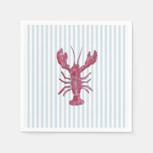 Lobster Painting Nautical Blue Stripe Coastal Napkins