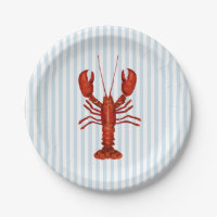 Lobster Painting Nautical Blue Stripe Coastal