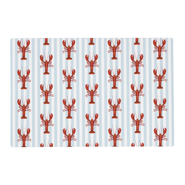 Lobster Painting Nautical Blue Stripe Coastal Placemat (Front)