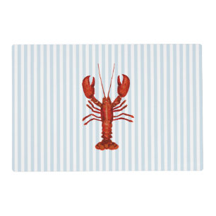 Lobster Painting Nautical Blue Stripe Coastal Placemat
