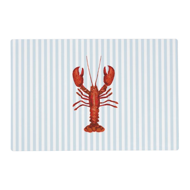 Lobster Painting Nautical Blue Stripe Coastal Placemat (Front)