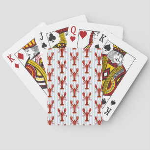 Lobster Painting Nautical Blue Stripe Coastal Poker Cards