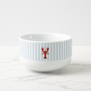 Lobster Painting Nautical Blue Stripe Coastal Soup Mug