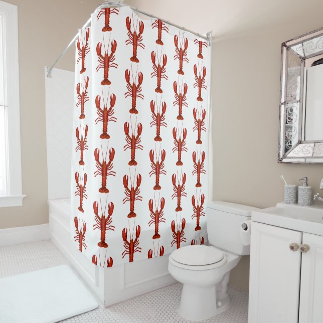 Lobster Painting Nautical Coastal Pattern Shower Curtain (In Situ)