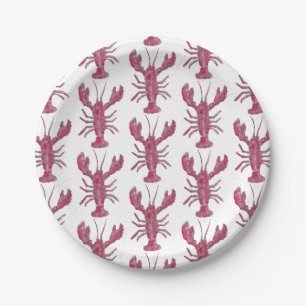 Lobster Painting Nautical Pattern Coastal Paper Plates