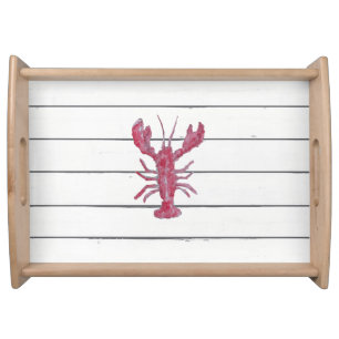 Lobster Painting Nautical Shiplap Coastal Serving Tray