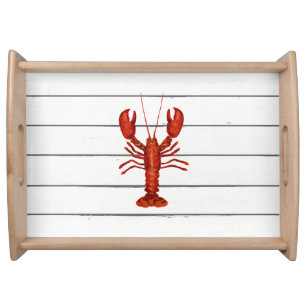 Lobster Painting Nautical Shiplap Coastal Serving Tray