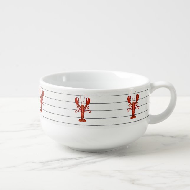 Lobster Painting Nautical Shiplap Coastal Soup Mug (Left)