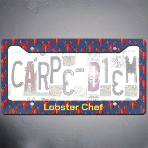 Lobster Pattern Fun Red & Blue Cool Seafood Chef License Plate Frame