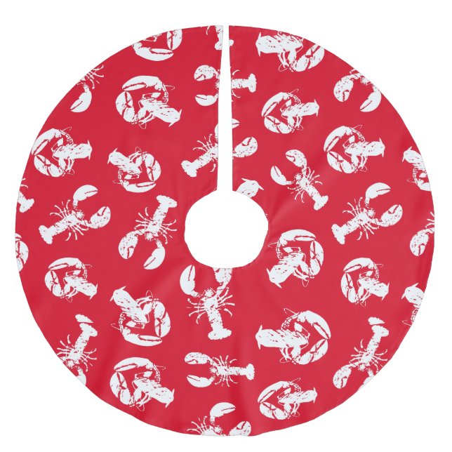 Lobster Pattern Red White Brushed Polyester Tree Skirt (Front)