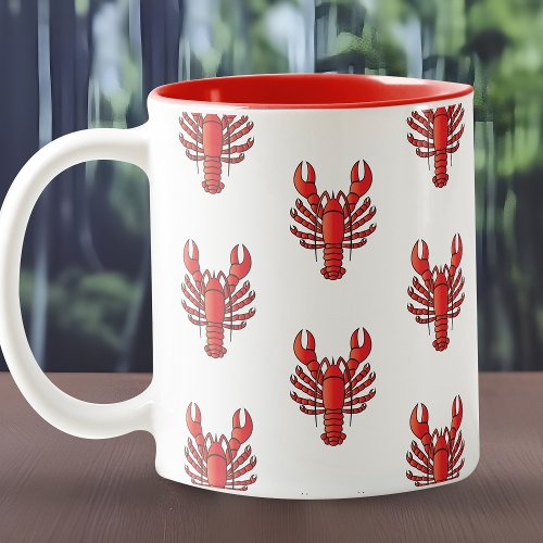 Lobster Pattern Seafood Gourmet Cool Red  White Two_Tone Coffee Mug