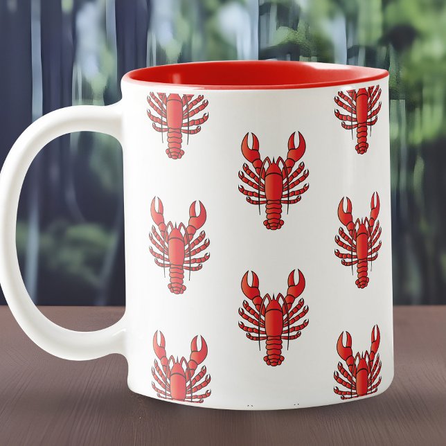Lobster Pattern Seafood Gourmet Cool Red & White Two-Tone Coffee Mug (Creator Uploaded)