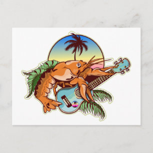 Lobster playing a ukulele guitar postcard