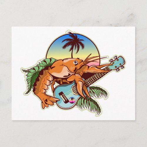 Lobster playing a ukulele guitar  postcard
