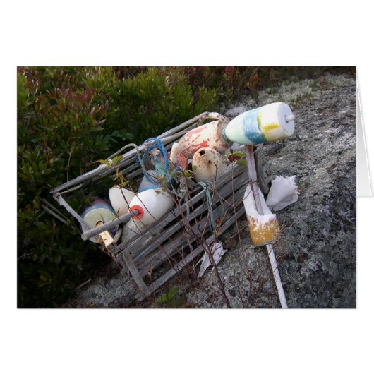 Lobster pot and bobbers, Maine, USA Cards (Front Horizontal)