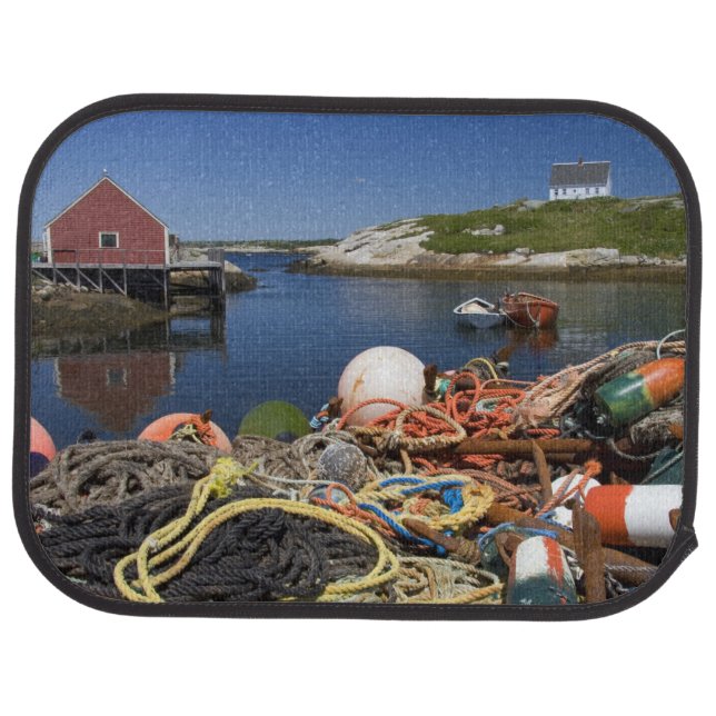 Lobster pots, buoys, and ropes on the dock at car mat (Rear)