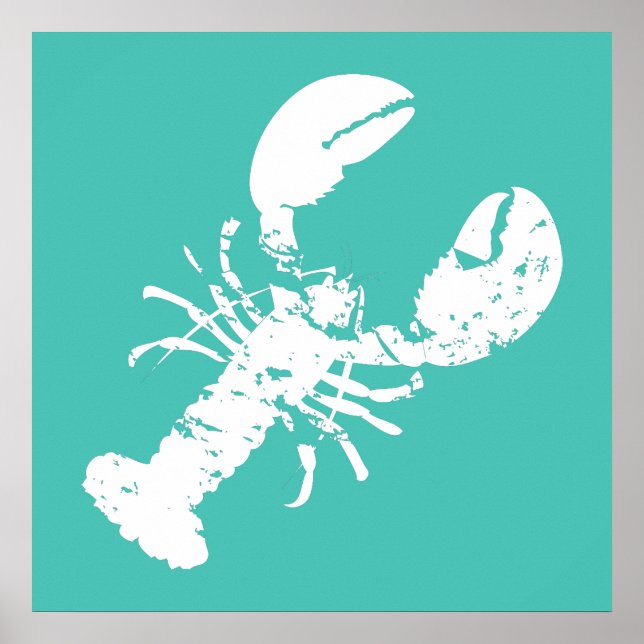 Lobster Print Distressed Look Teal Blue Seafood (Front)