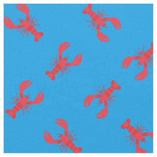 Lobster Print Fabric Blue