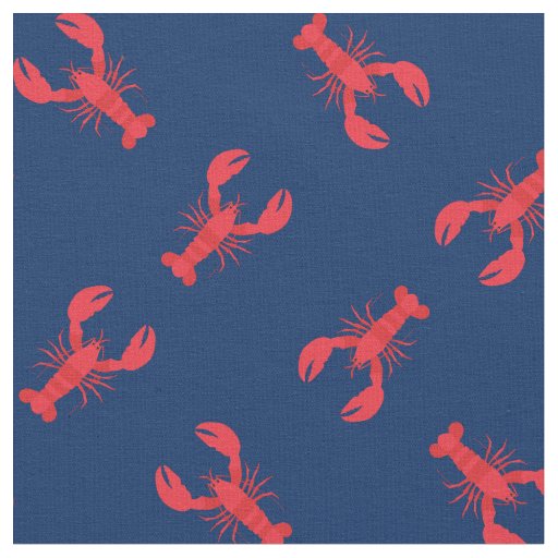 Lobster Print Fabric Navy Blue