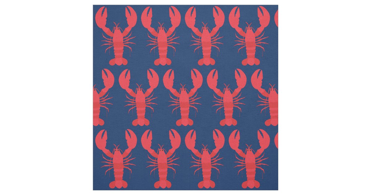 Lobster Print Fabric Navy Blue | Zazzle