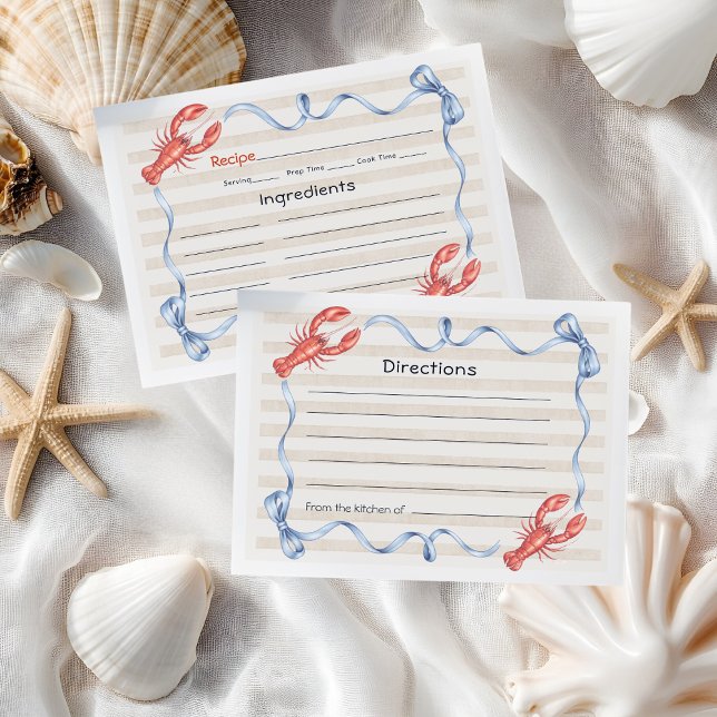 Lobster Recipe Nautical Coastal Blue Ribbon Bow Enclosure Card (Creator Uploaded)