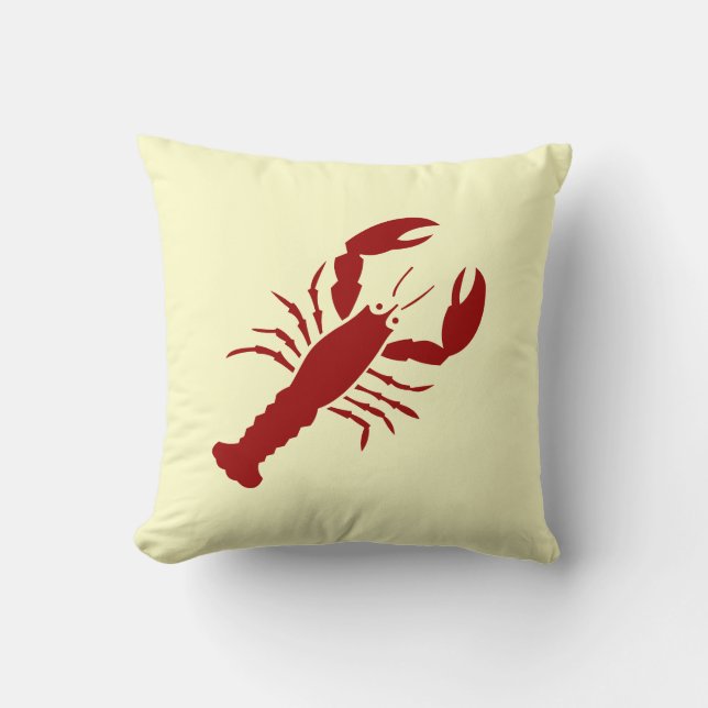 LOBSTER red on off white pillow (Front)