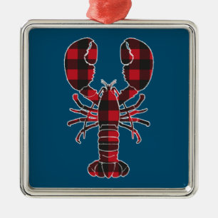 Lobster Red Plaid Buffalo Matching Pajama Family Metal Ornament