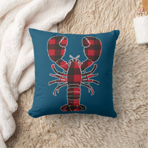 Lobster Red Plaid Buffalo Matching Pajama Family  Throw Pillow