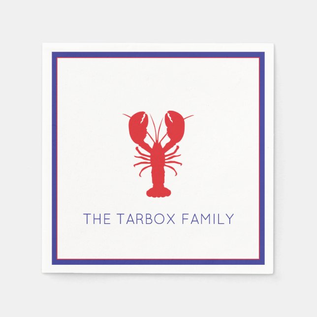 Lobster Red White Blue NAME Preppy Fun Napkins (Front)