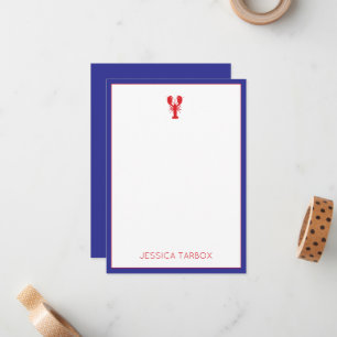 Lobster Red White Blue NAME Preppy Fun Note Card