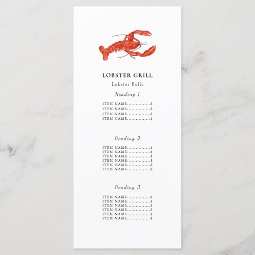 Lobster Restaurant  Food truck Menu Card