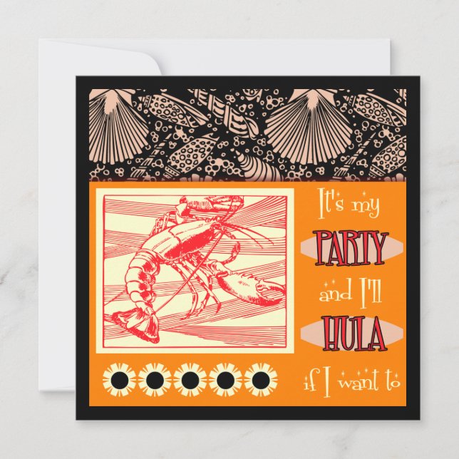 Lobster Retro Luau Hula Party Invitations (Front)